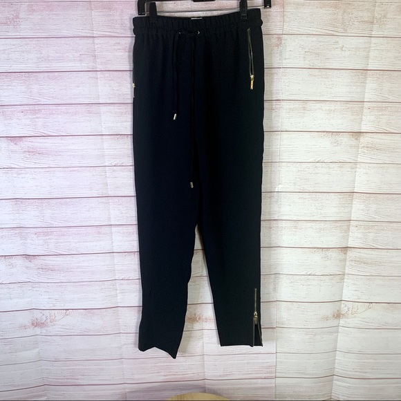 Michael Michael Kors Black Zipper Drawstring Pants Size 00 - Picture 1 of 7